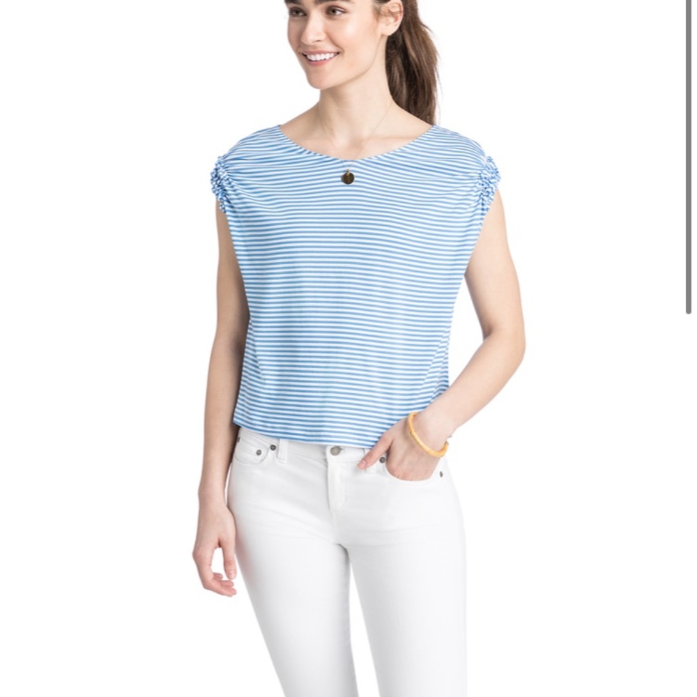 Vineyard Vines: Blue Striped Gathered Sleeve Tee